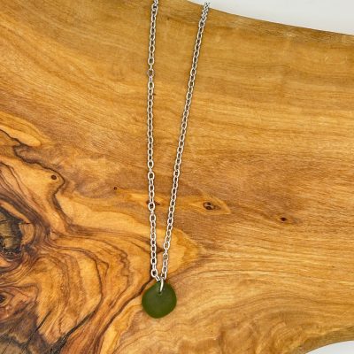 Sea Glass Necklace - dainty green droplet
