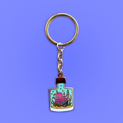 Octopus in a bottle enamel keyring